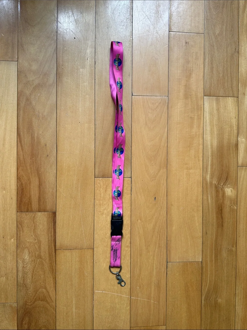 Universal Pink Lanyard Key & Card Holder with Printed Globe Accents